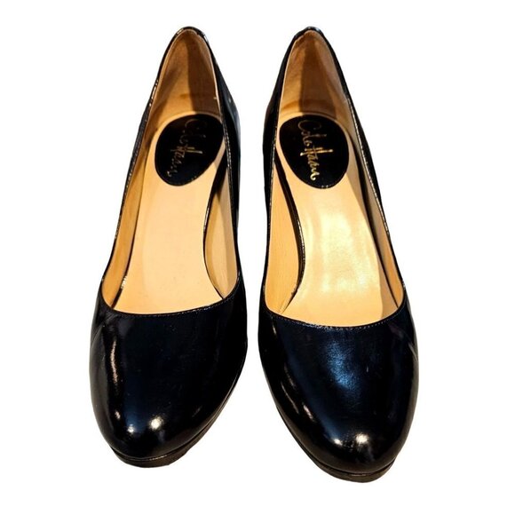 Cole Haan X Nike Air Black Leather Pump Heels Sz 7B Round Toe Slip On Padded - Picture 2 of 12